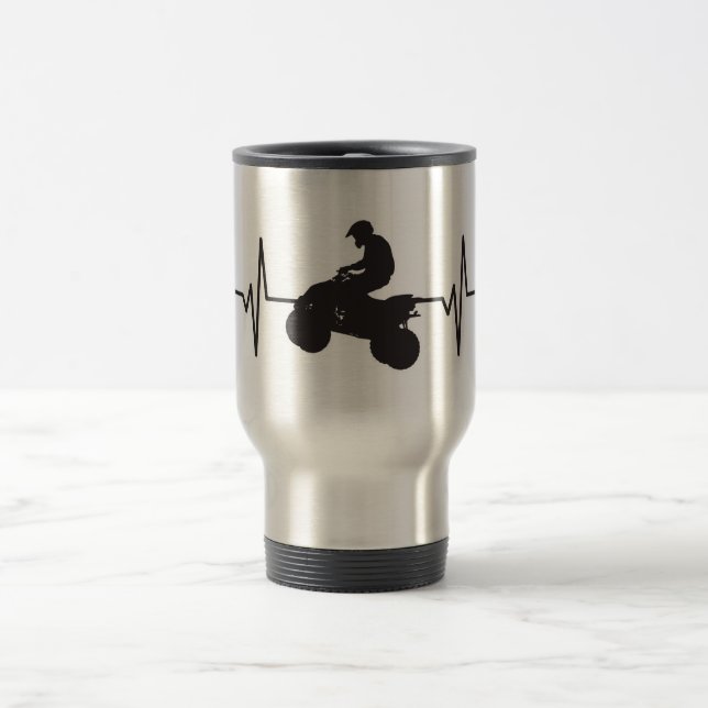 Off-Road ATV Quad - Heartbeat Pulse Travel Mug (Center)