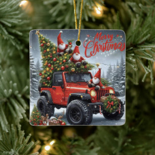 Off-Road Christmas Gnomes Ceramic Ornament