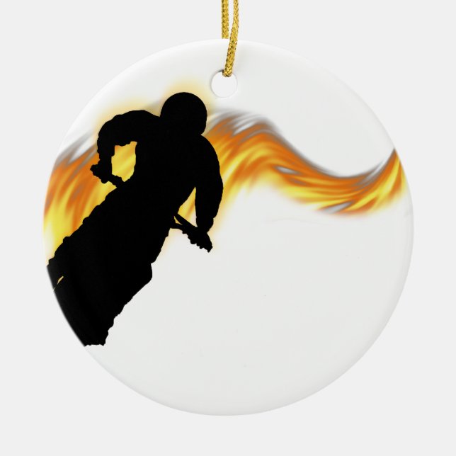 Off Road Dirt Bike with Flames Ceramic Tree Decoration (Front)