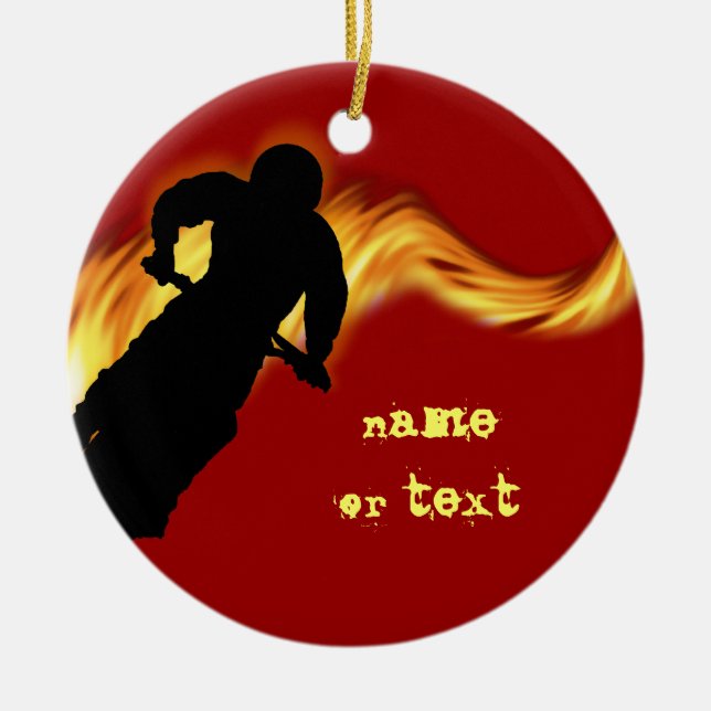 Off Road Dirt Bike with Flames Ceramic Tree Decoration (Front)