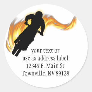 Off Road Dirt Bike with Flames Classic Round Sticker