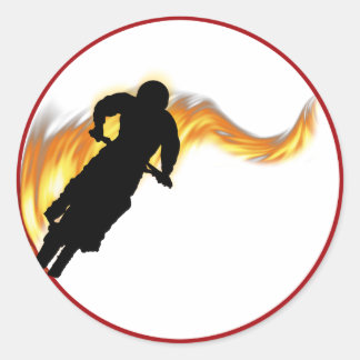 Off Road Dirt Bike with Flames Classic Round Sticker