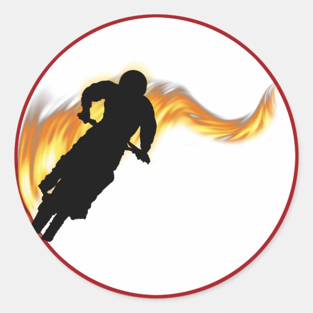 Off Road Dirt Bike with Flames Classic Round Sticker (Front)