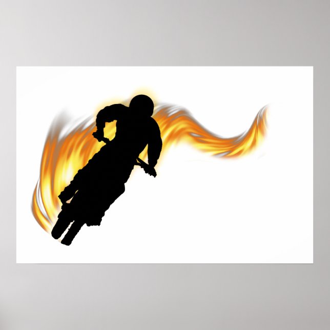 Off Road Dirt Bike with Flames Poster (Front)