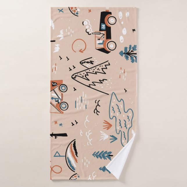 Off-road racing, vintage seamless. bath towel (Bath Towel)