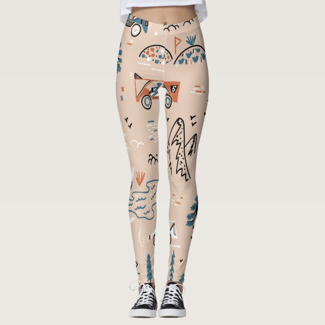 Off-road racing, vintage seamless. leggings (Front)