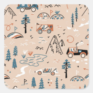 Off-road racing, vintage seamless. square sticker
