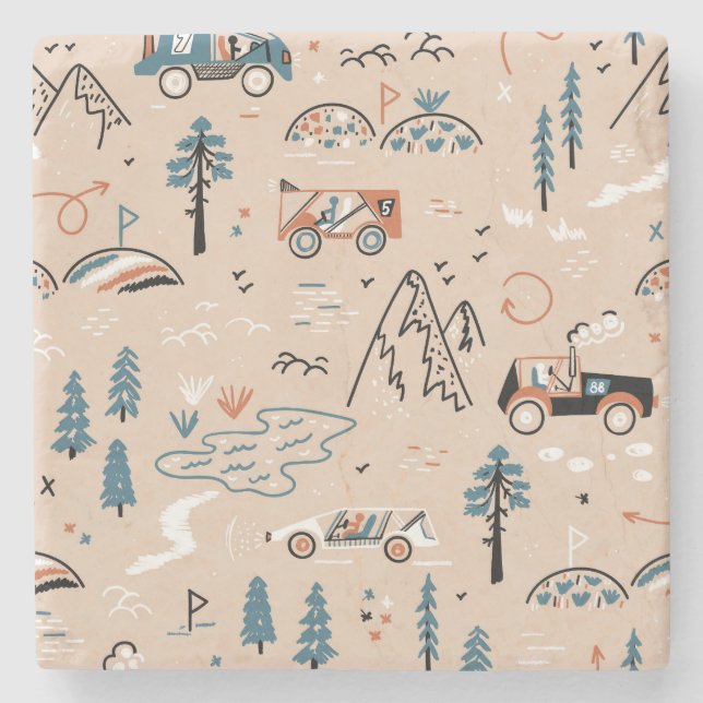 Off-road racing, vintage seamless. stone coaster (Front)