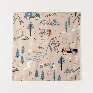 Off-road racing, vintage seamless. tapestry