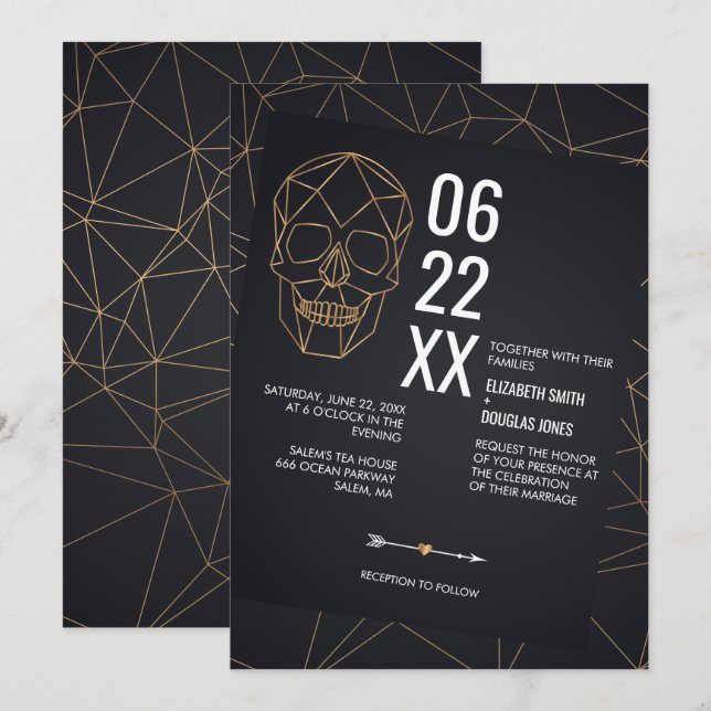 Off Set Geometric Skull Wedding Invitation (Front/Back)