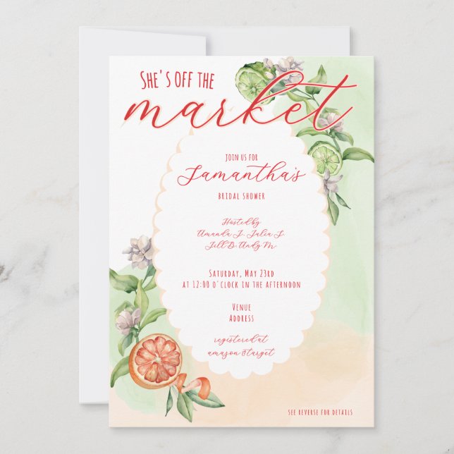 Off The Market Boho Citrus Lemon Bridal Shower Invitation (Front)