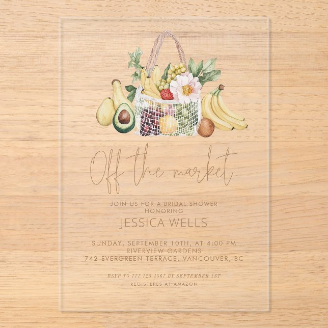 Off The Market Bridal Shower Acrylic Invitations (Front)