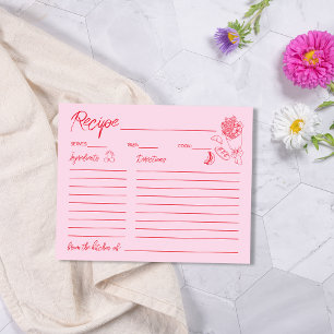 Off The Market Pink Red Bridal Shower Recipe Card