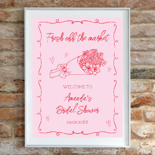Off The Market Pink & Red Bridal Shower Welcome Poster