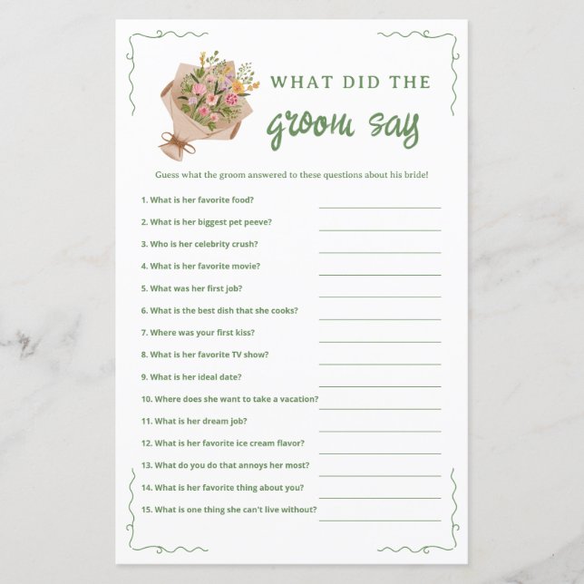 Off The Market What Did The Groom Say Game (Front)