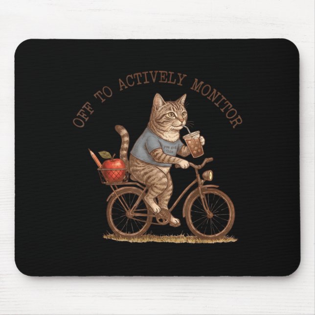 Off to Actively Monitor Funny Cat Testing Day Mouse Mat (Front)