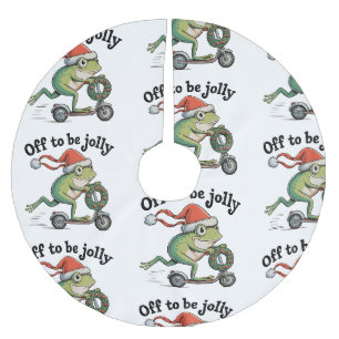 Off To Be Jolly Christmas Xmas Funny Frog Scooter Brushed Polyester Tree Skirt