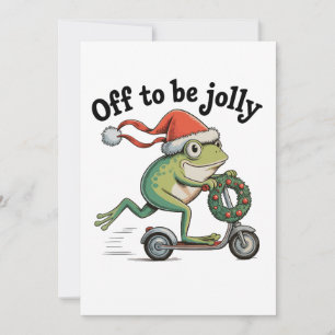 Off To Be Jolly Christmas Xmas Funny Frog Scooter Holiday Card