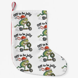 Off To Be Jolly Christmas Xmas Funny Frog Scooter Small Christmas Stocking