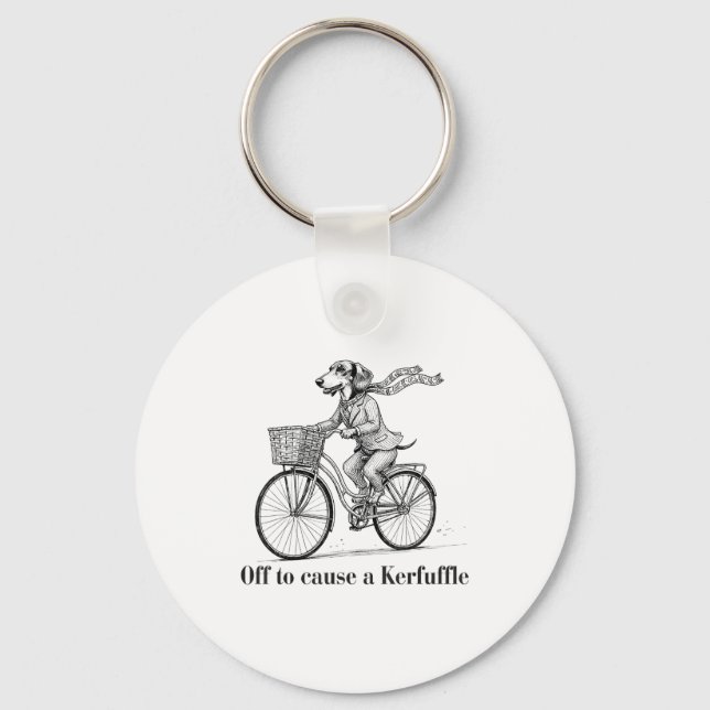 Off To Cause A Kerfuffle Cute Dachshund  Key Ring (Front)