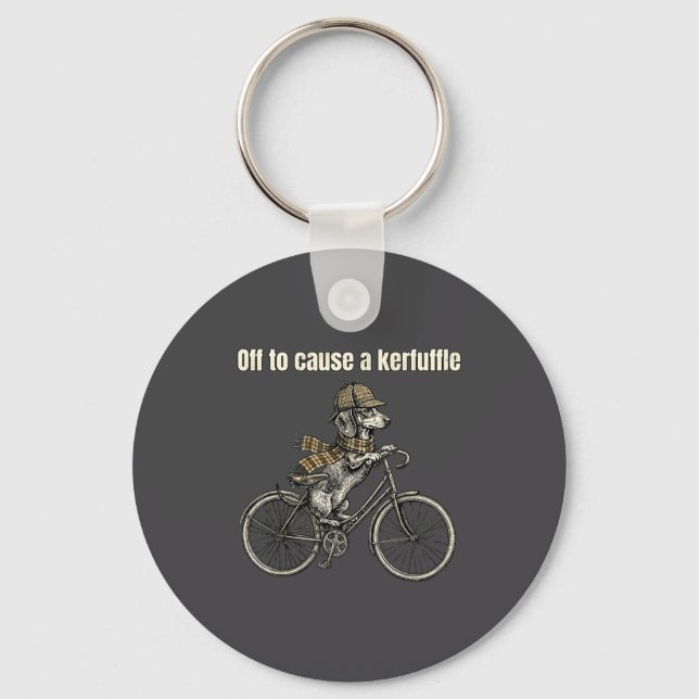 Off To Cause A Kerfuffle Dachshund Dog Funny Vinta Key Ring (Front)
