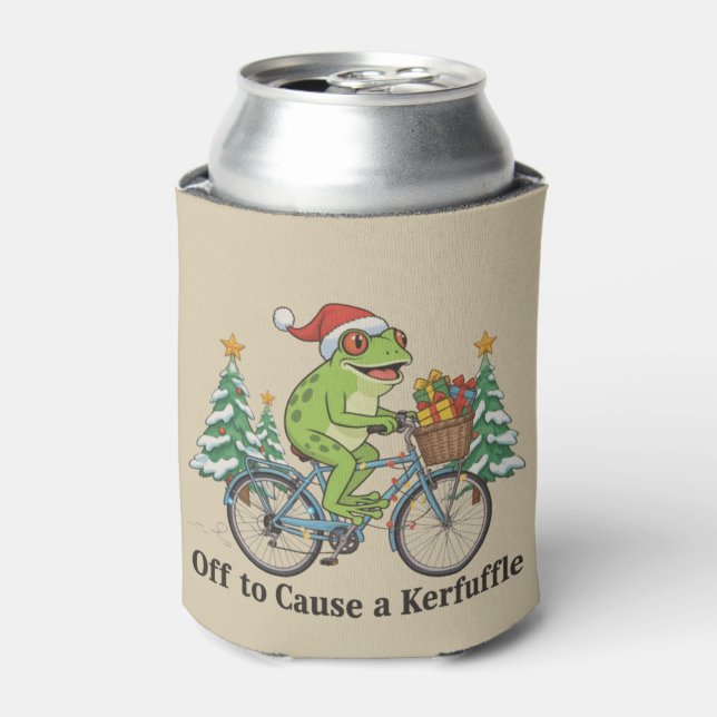 Off To Cause A Kerfuffle Frog Christmas Funny Meme Can Cooler (Can Front)