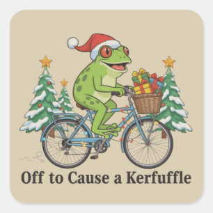 Off To Cause A Kerfuffle Frog Christmas Funny Meme Square Sticker