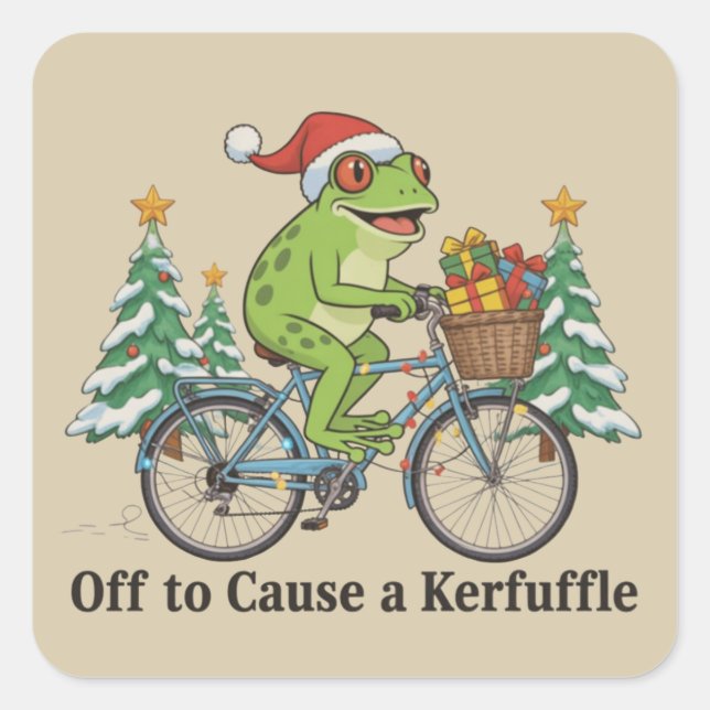 Off To Cause A Kerfuffle Frog Christmas Funny Meme Square Sticker (Front)