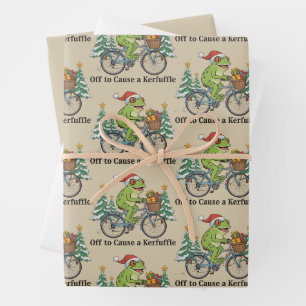 Off To Cause A Kerfuffle Frog Christmas Funny Meme Wrapping Paper Sheet