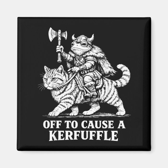 Off to Cause A Kerfuffle Frog Riding Cat Mediaeval Magnet (Front)