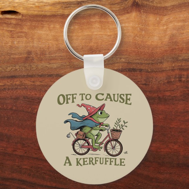 Off to Cause a Kerfuffle Frog Sarcastic Funny Meme Key Ring (Front)
