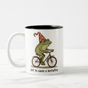 Off to Cause a Kerfuffle Frog Sarcastic Funny  Two-Tone Coffee Mug