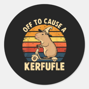Off to cause a kerfuffle funny capybara joke meme classic round sticker