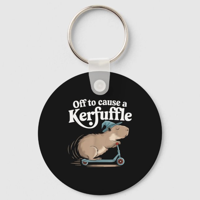 Off to cause a kerfuffle funny capybara joke meme  key ring (Front)