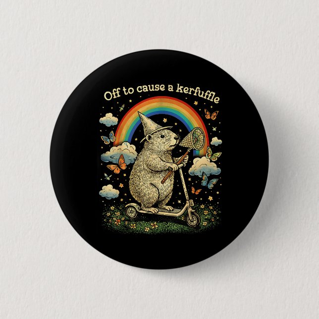 Off to Cause A Kerfuffle Funny Capybara Scooter 6 Cm Round Badge (Front)