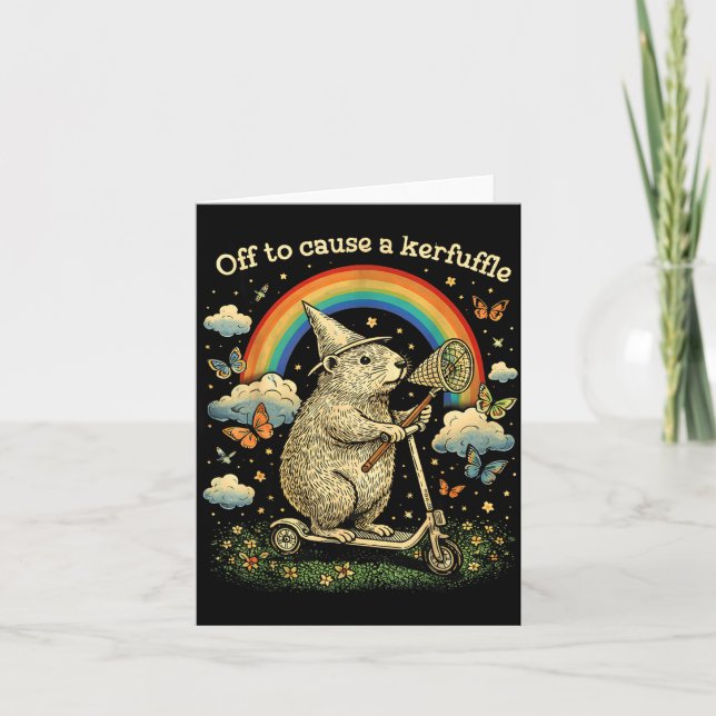 Off to Cause A Kerfuffle Funny Capybara Scooter Card (Front)