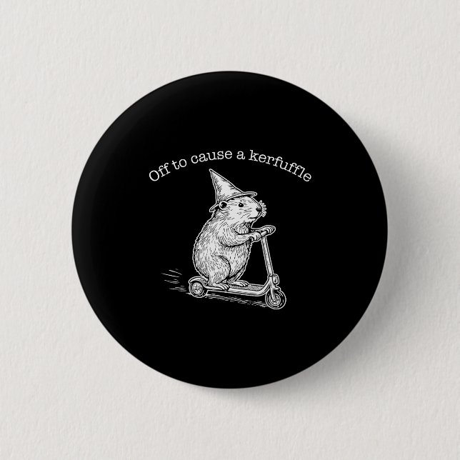 Off To Cause A Kerfuffle Funny Capybara Scooter Ch 6 Cm Round Badge (Front)