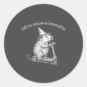 Off To Cause A Kerfuffle Funny Capybara Scooter Ch Classic Round Sticker
