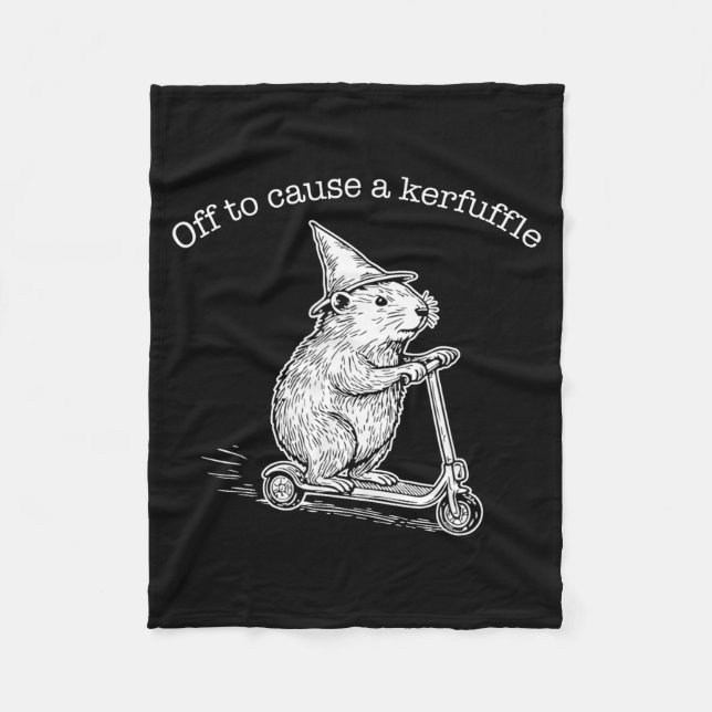 Off To Cause A Kerfuffle Funny Capybara Scooter Ch Fleece Blanket (Front)