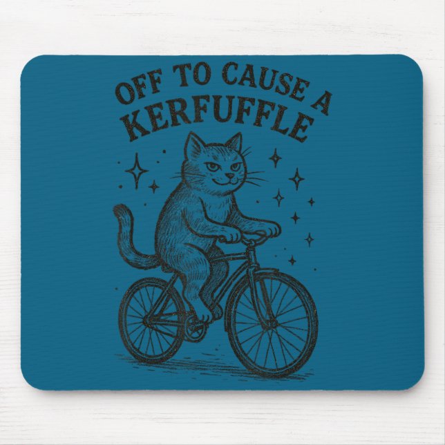 Off to cause a kerfuffle funny cat  mouse mat (Front)