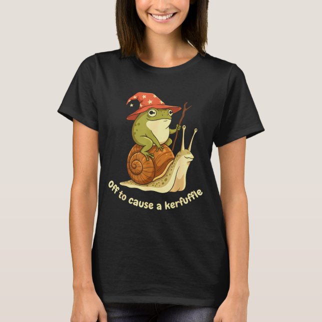 Off To Cause A Kerfuffle Funny Cowboy Frog Meme  T-Shirt (Front)