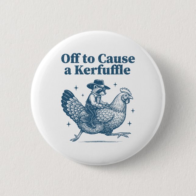 Off To Cause A Kerfuffle Funny Cowboy Racoon Anim 6 Cm Round Badge (Front)