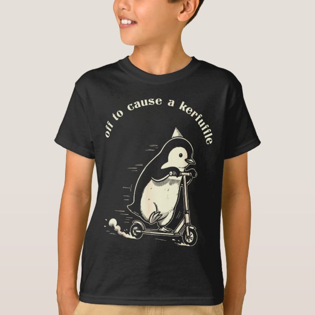 Off to cause a kerfuffle funny cute penguin T-Shirt (Front)