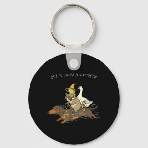 Off to Cause A Kerfuffle Funny Dachshund Frog Key Ring