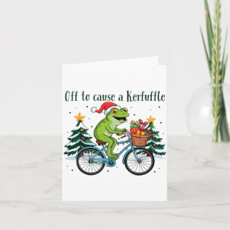 Off To Cause A Kerfuffle Funny Frog Santa Christma Card