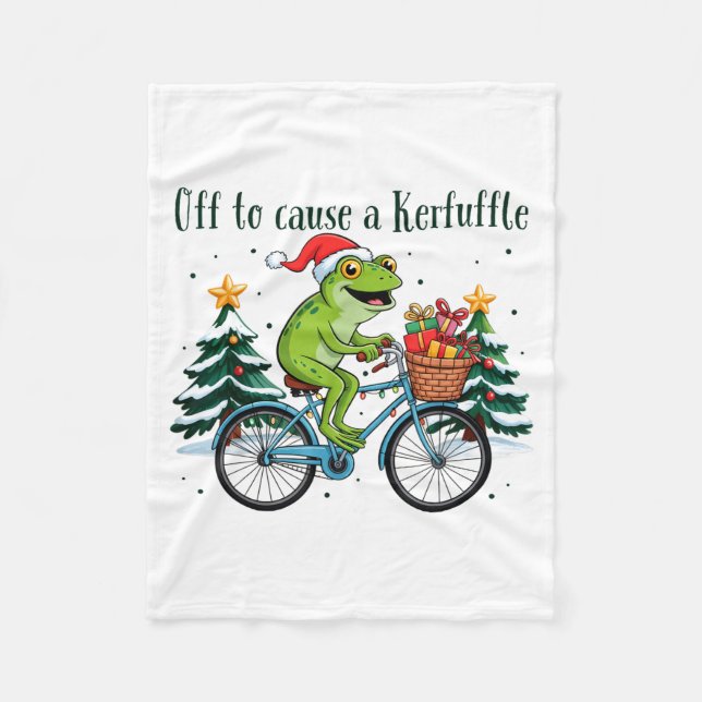 Off To Cause A Kerfuffle Funny Frog Santa Christma Fleece Blanket (Front)