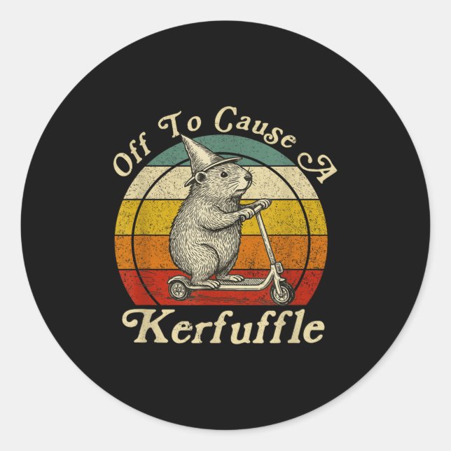 Off To Cause A Kerfuffle Funny Groundhog Riding Sc Classic Round Sticker (Front)
