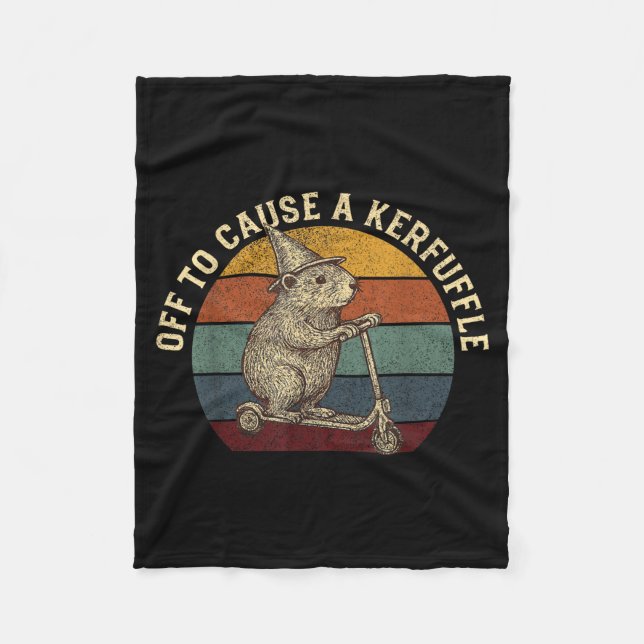 Off To Cause A Kerfuffle Funny Groundhog Riding Sc Fleece Blanket (Front)
