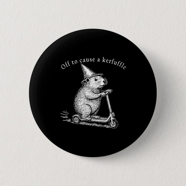 Off To Cause A Kerfuffle Funny Groundhog Scooter _ 6 Cm Round Badge (Front)