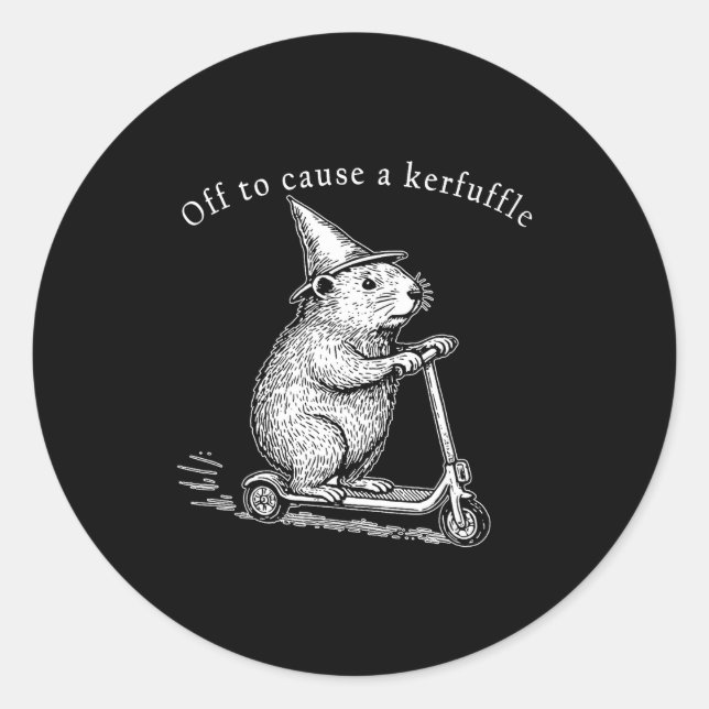 Off To Cause A Kerfuffle, Funny Groundhog Scooter  Classic Round Sticker (Front)